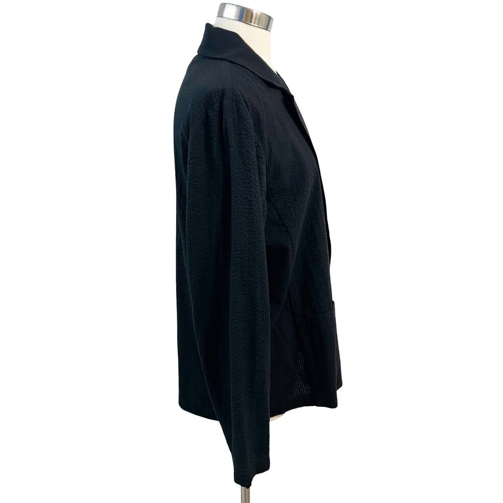 Eileen Fisher Black Organic Cotton Ripple Blazer Open Front Jacket M - Picture 2 of 12